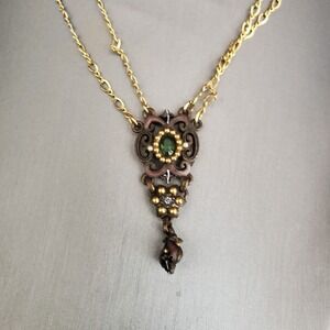 Roxanne Assoulin Necklace Gold Tone Chain Bronze Tone Pendant Dainty Classic